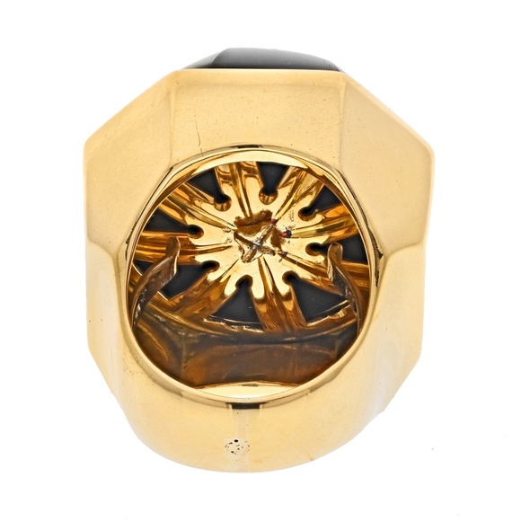 David Webb Platinum & 18K Yellow Gold Black Onyx Dome Ring - Picture 5 of 5
